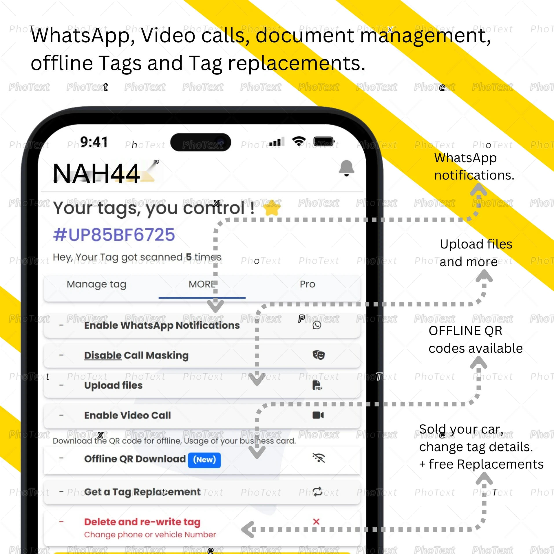 App screenshot showing tag controls